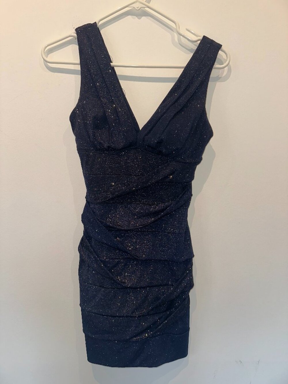 Emerald Sundae Women's Navy Blue Shimmer Sparkle Ruched Cocktail Dress